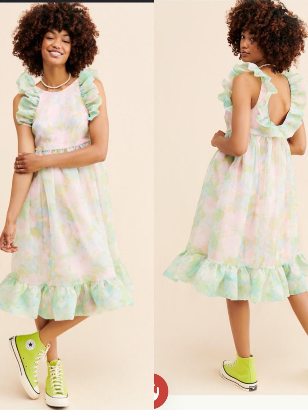 Selkie Pastel Floral Ruffle-Trim Dress